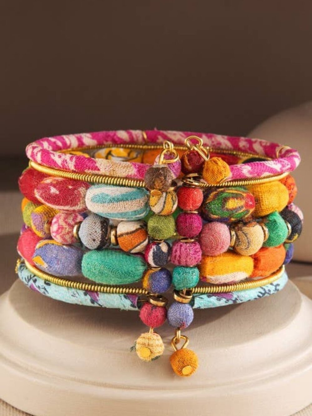 Handmade Fabric Beaded Cuff Bangle Bracelet